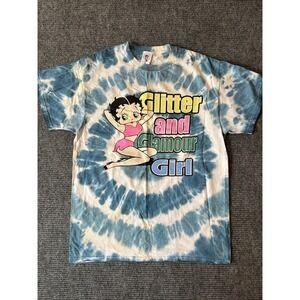 Vintage Betty Boop  Glitter And Glamour Girl Blue & White Tie Dye Shirt XL 2002